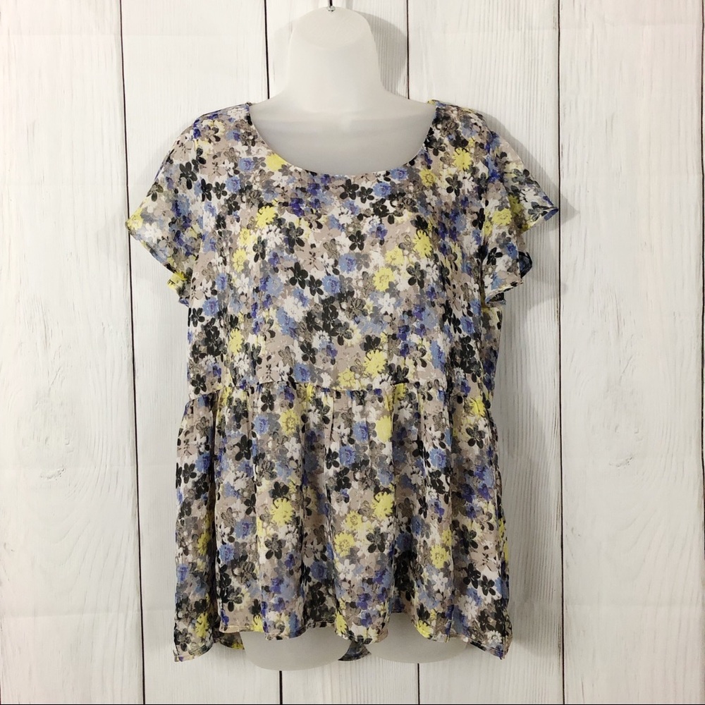 Lucky Brand | Floral Cap Sleeve Peasant Blouse